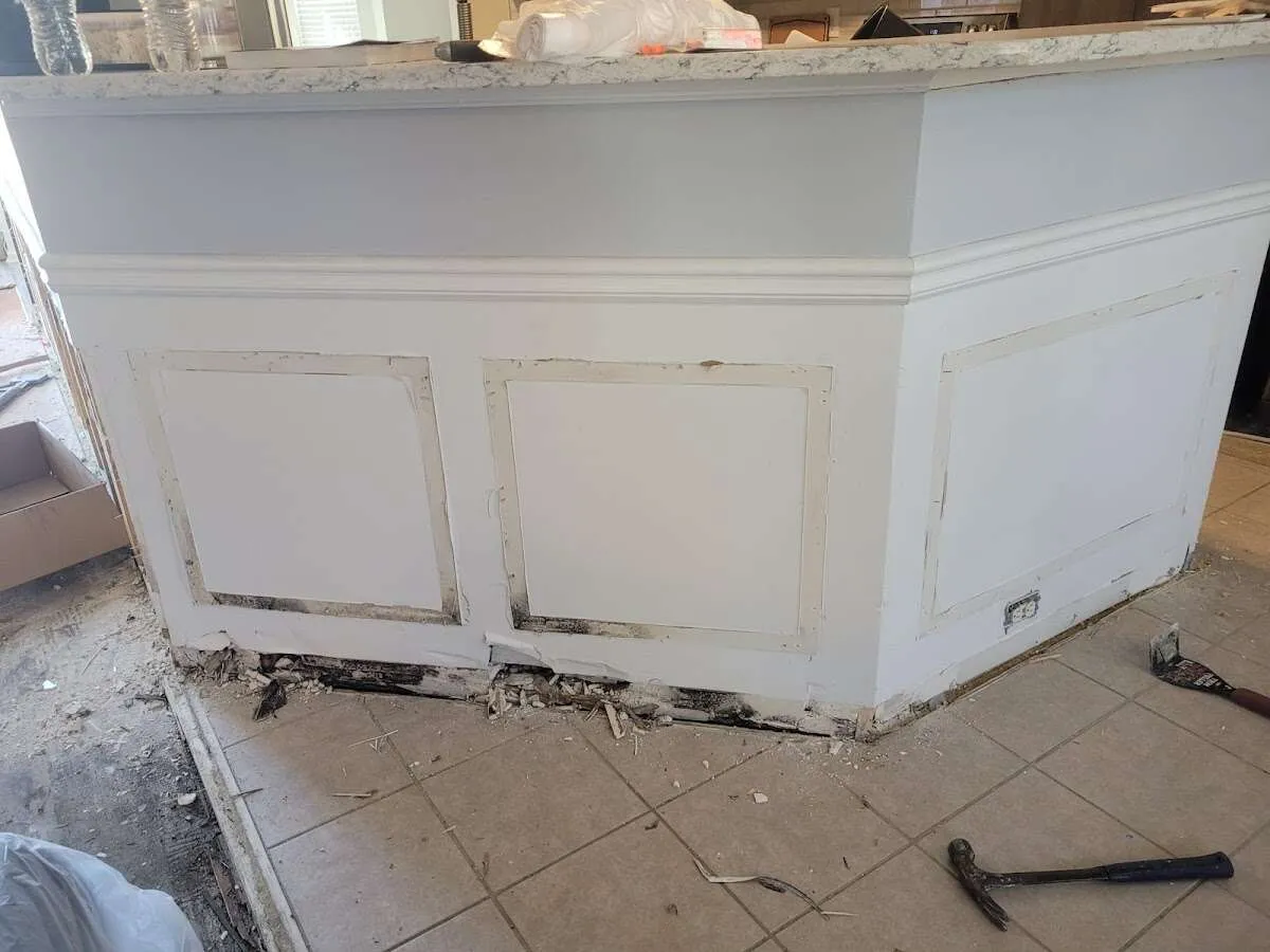Water damage and mold on kitchen during Storm Damage Restoration in Miami Shores